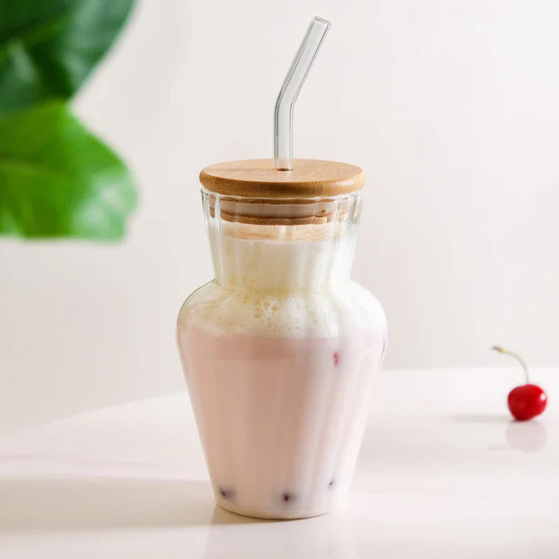 Milkshake Glass With Straw, Cold Coffee Glass Tumbler, Juice Glass Mug With Straw, Iced Coffee Mug With Straw