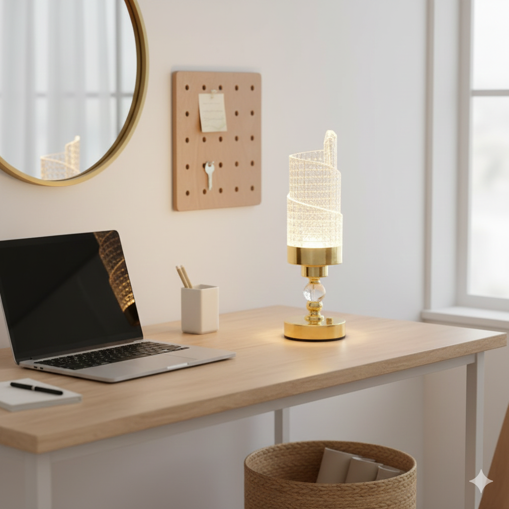Luxury Crystal Bedroom Beside Lamp, Crystal Glow Table Lamp,
Luminous Spiral Crystal Lamp, Modern Crystal Desk Lamp
Gold Base Crystal Table Lamp