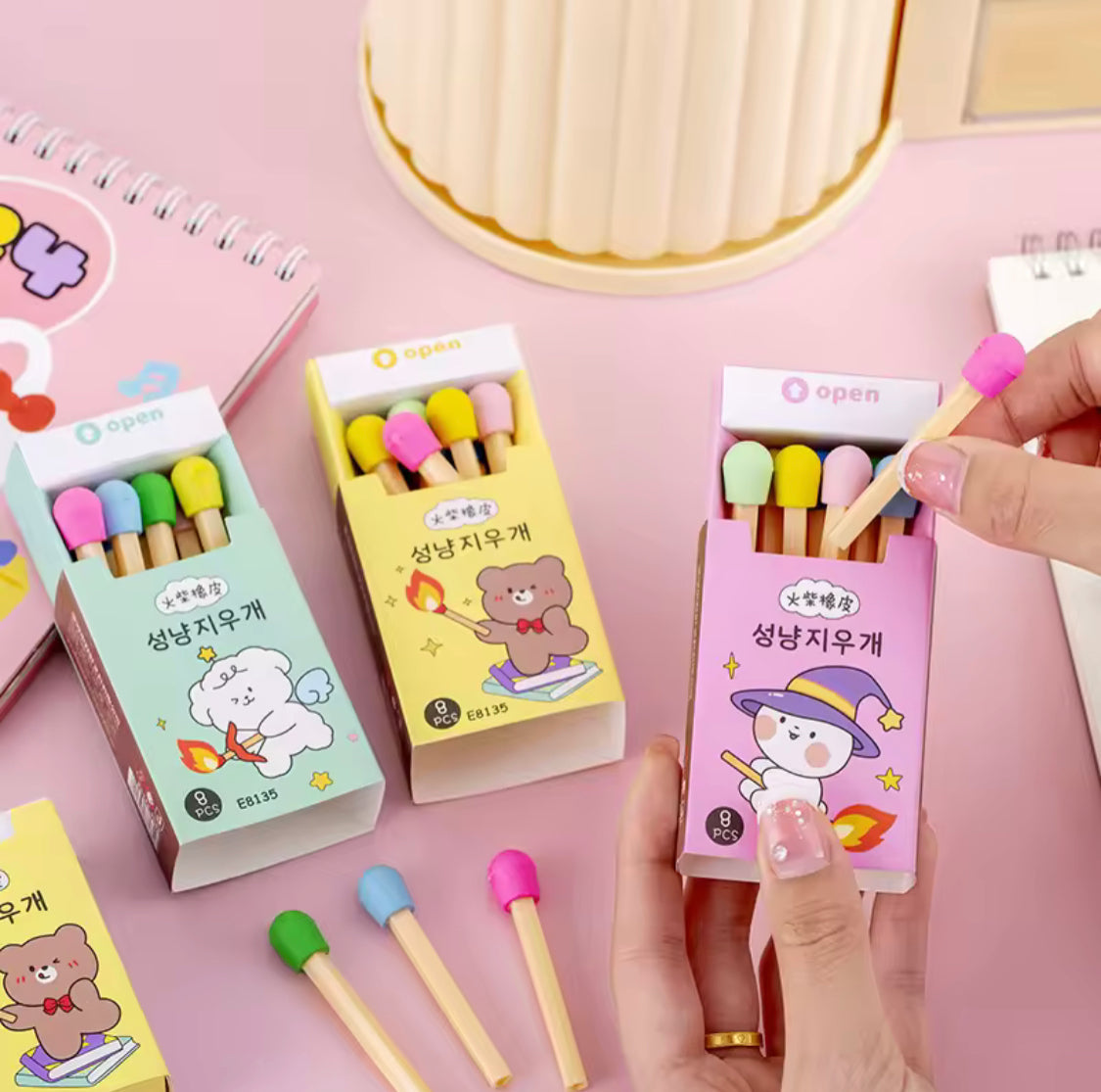 Matchstick Creative Eraser Set, Kids Pencil Eraser Set, Matchbox Style Eraser Set, School Kids Eraser Set