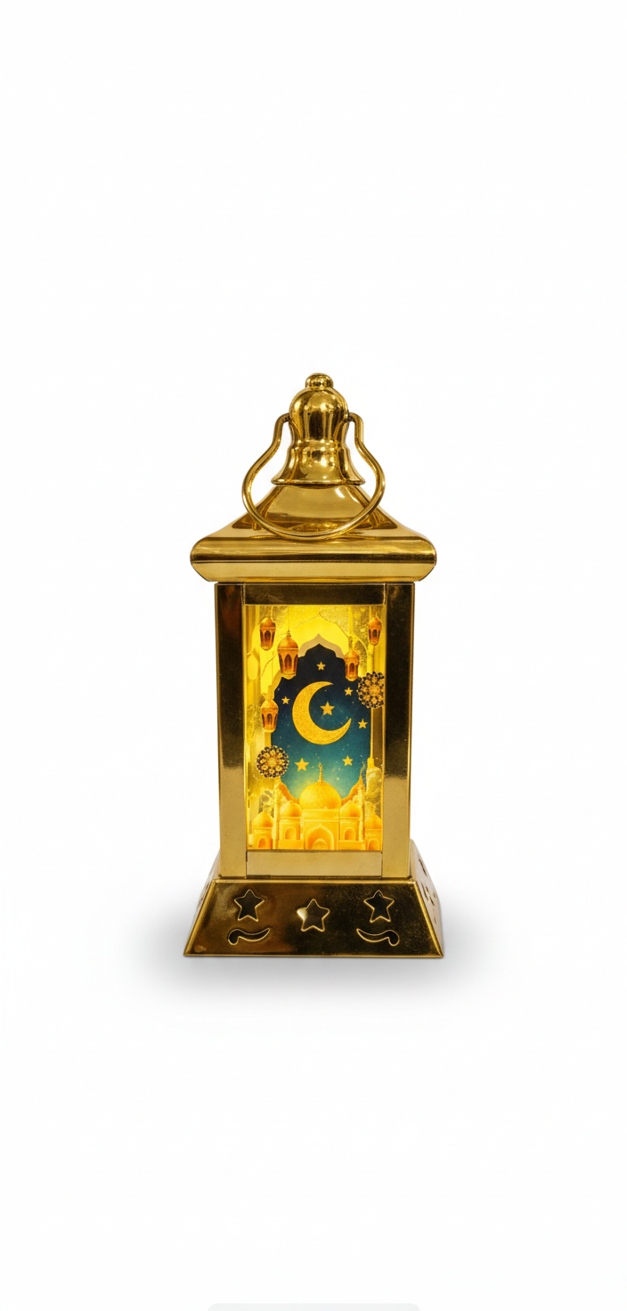 Luminous Glow Ramadan Lantern, Golden Silhouette Lantern, Portable Hanging Lantern