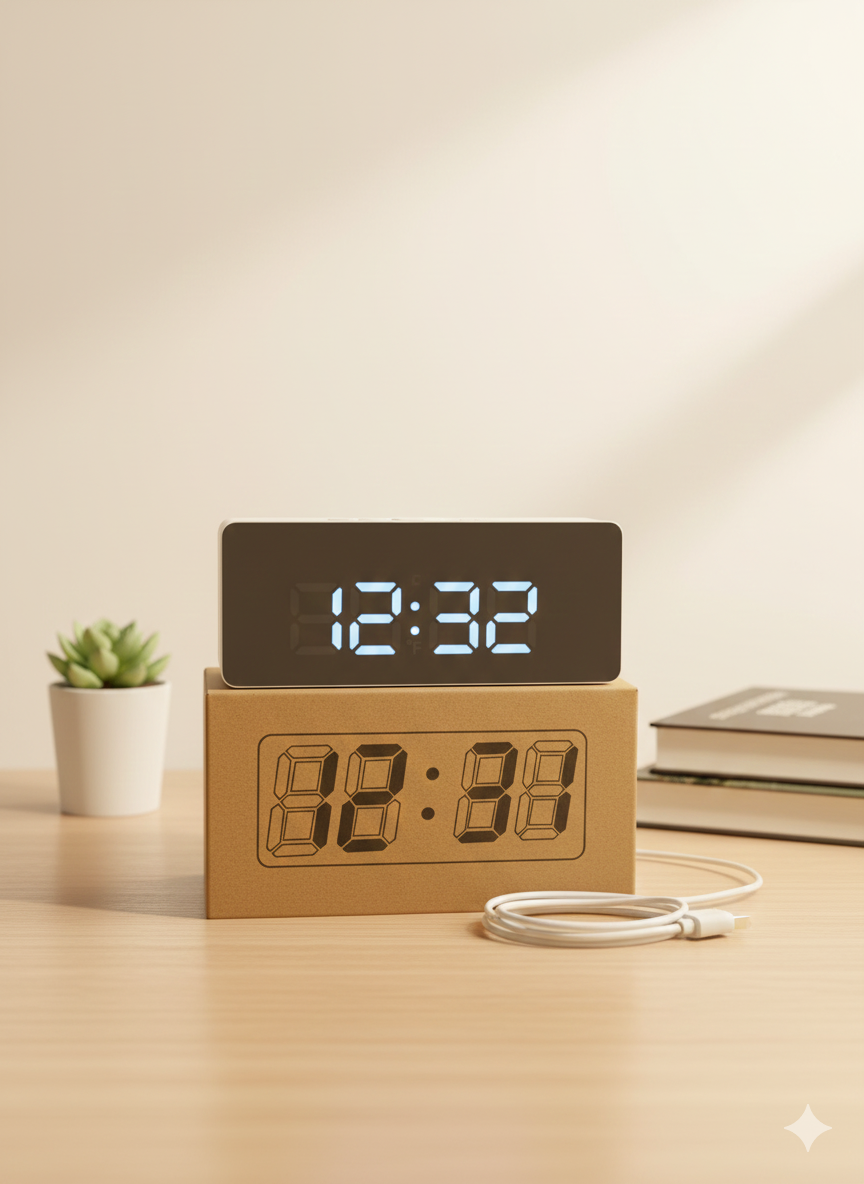 USB Operated Multifunction Alarm Desk Clock, Mirror Table Clock, Mini Digital Alarm Clock