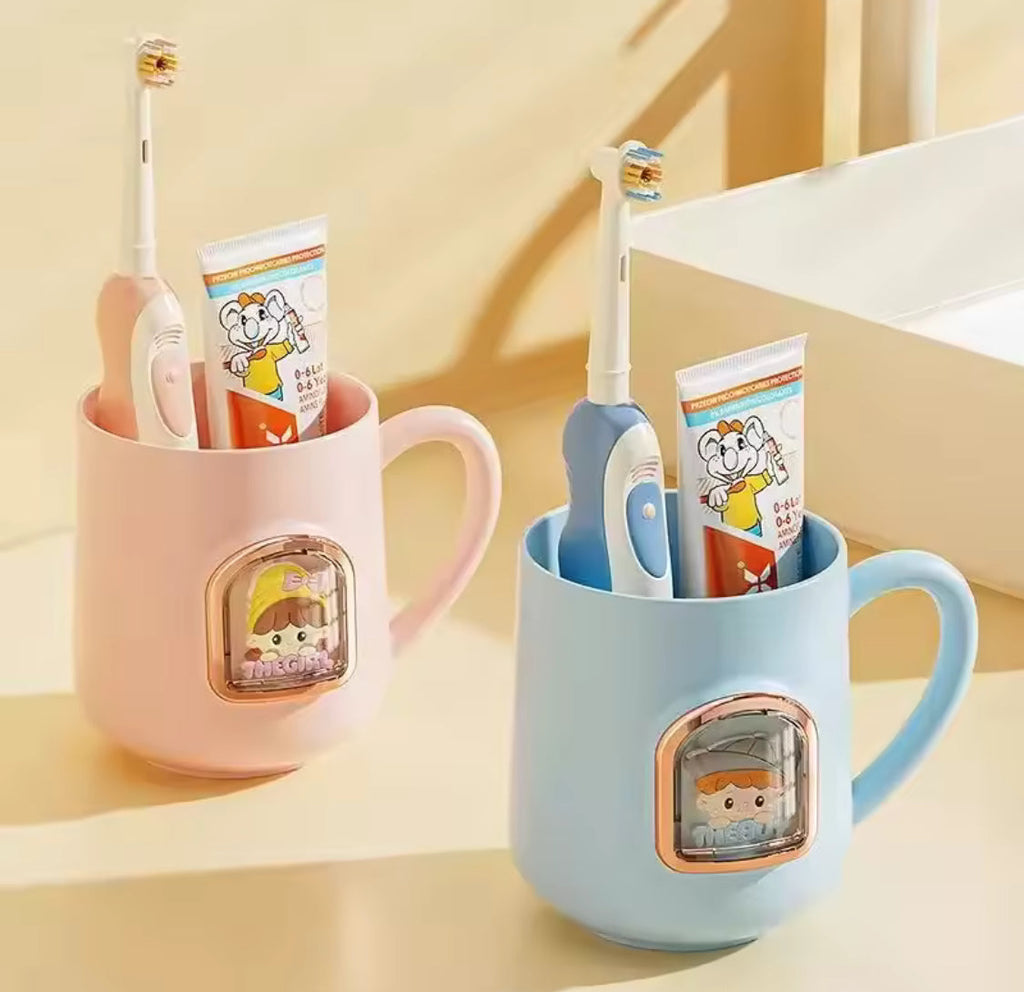 Set Of 2 Portable Children Toothbrush Cup, Portable Coffee & Milk Cup with Handle, Mouth Wash Cup, Cute Cartoon Gargle Cup Reusable Mouthwash Cup Bathroom Decoration