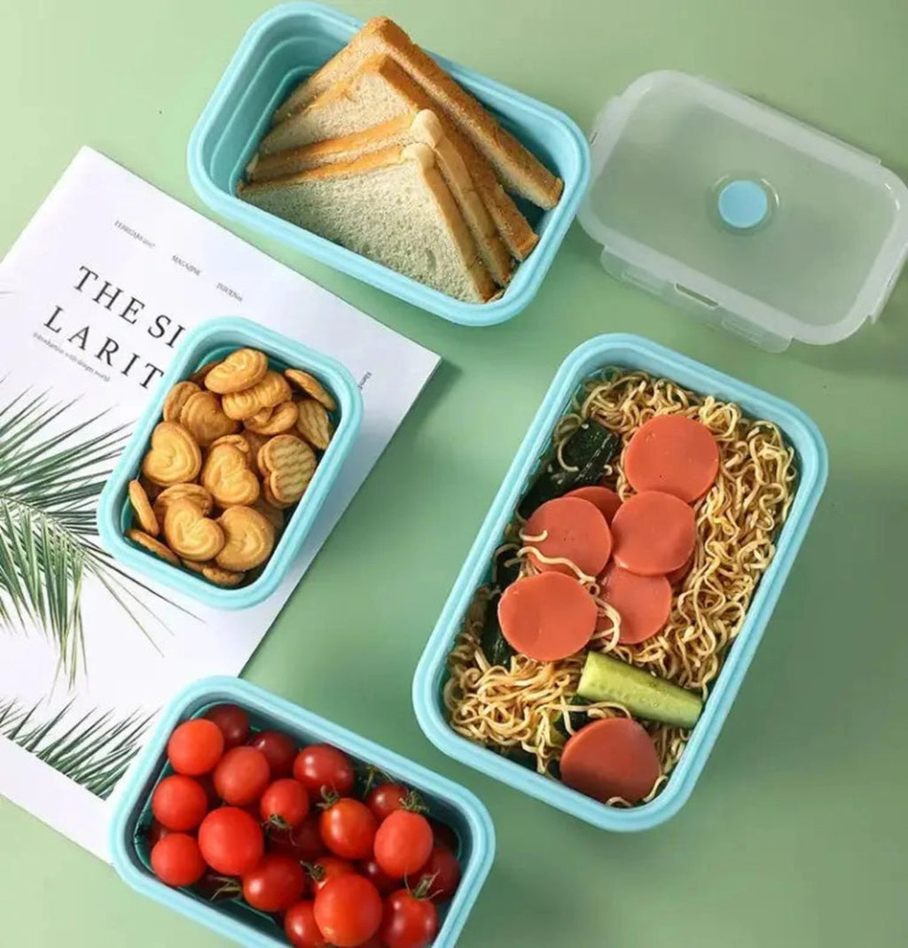 Silicone Foldable Food Container With Lid, Microwave Friendly Silicone Food Container, Silicone Folding Bento Lunch Box