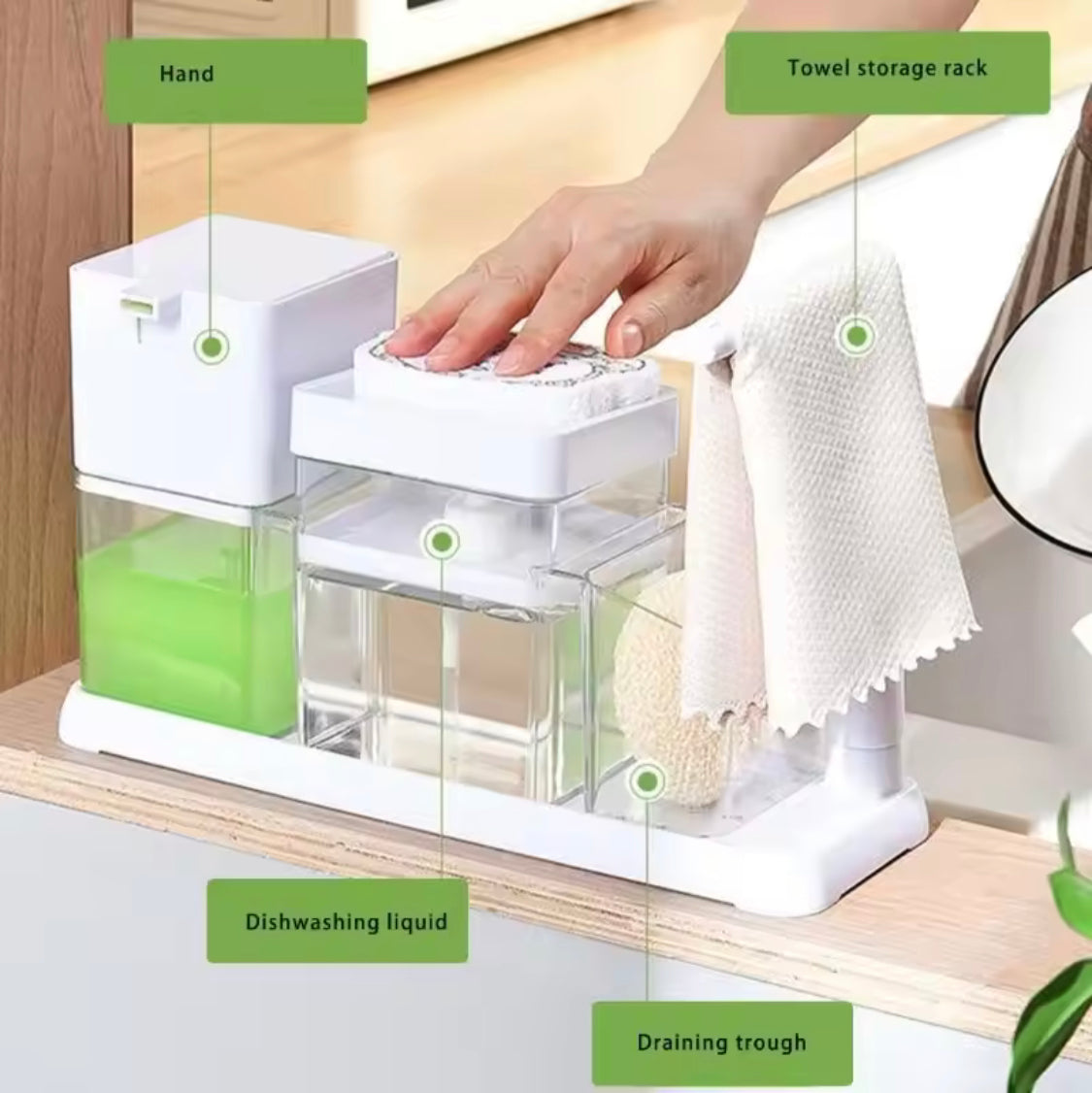 Durable Dish Soap Dispenser, Daily Wash Kitchen Caddy, Kitchen Soap Dispenser With Sponge Holder, Kitchen Countertop Soap Dispenser Rack