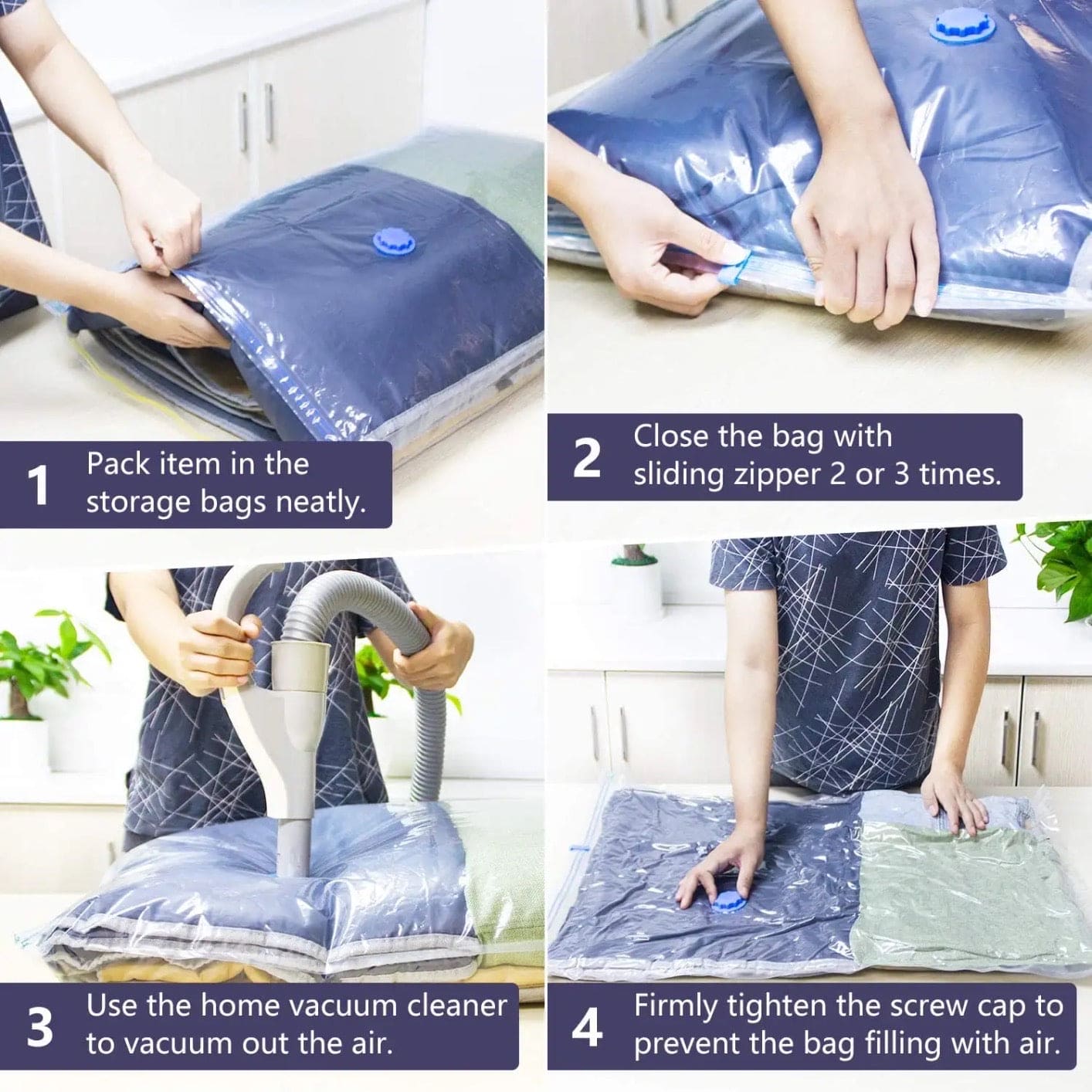 Set Of 5 Vacuum Storage Bags, Pillows Bedding Closet Home Organizer, Space Saver Vacuum Storage Bags, Vacuum Sealing Bag With Double Zip, Vacuum Sealer Bags for Comforters, Blankets, Bedding, Clothing
