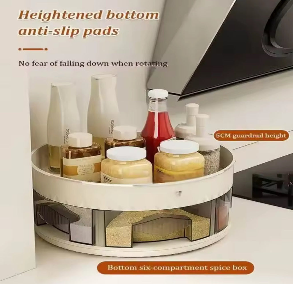 360° Rotating Spice Organizer, 6 Grid Seasoning Tray, Rotatable Spice Bottle Shelf Organizer, Large Capacity Double Layer Seasoning Storage Rack, Rotatable Condiment Rack