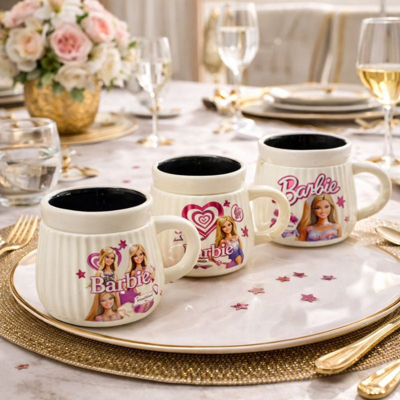 Barbie Inspired Ceramic Coffee Mug, Cute Barbie Ceramic Mug, Aesthetic Pink Barbie Coffee Cup, Cartoon Printed Ceramic Coffee Mug  (1pc)