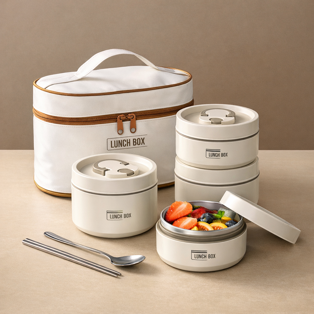 Japanese Style Insulated Lunch Box, 4pcs Portable Office Lunch Box, Stainless Steel Lunch Box With Bag