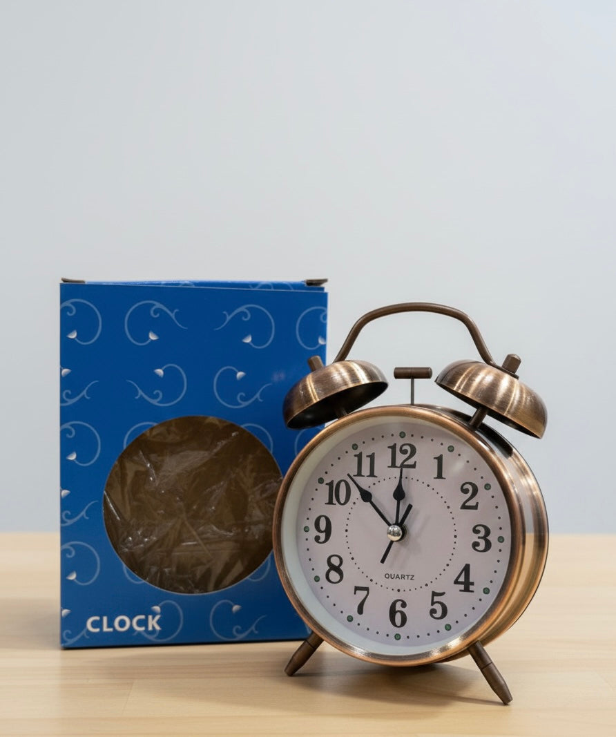 Mini Retro Twin Bell Alarm Clock, 
Metal Twin Bell Alarm Clock, Analog Quartz Display Clock, Easy Operate Bedside Analog Small Desk Clock