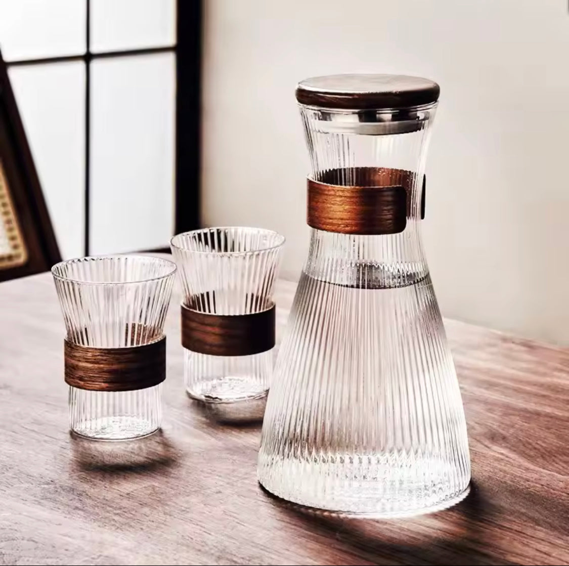 Japanese Style Glass And Jug Set, Set Of 4 Glasses With Jug, Heat Resistance Water Pitcher With Glass