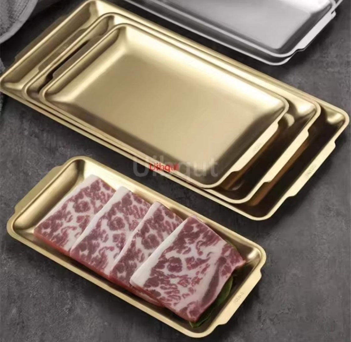 Steak Barbecue Snack Tray, Stainless Steel Rectangular Plate, Kitchen Serving Tray