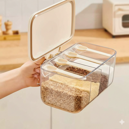 4 In 1 Multi Compartment Seasoning Organizer, Nordic 4 Grid Spice Jar, Multi Grid Salt Seasoning Spice Container, Household Kitchen Condiment Jar