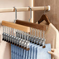 12 Clips Hanging Closet Organizer, Wooden Clip Pants Hanger, Anti Slip Clip Hanger Rack, Heavy Duty Clothes Clip Hanger
