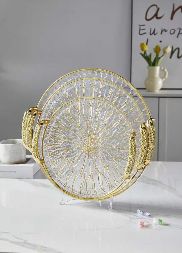 Elegant 3 Piece Serving Tray Set, Dinnerware Serving Tray, Set Of 3 Glass Tray Set