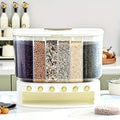 10KG Wall Mounted Cereal Dispenser, Large 6 Compartment Cereal Dispenser, Rice Storage Dispenser