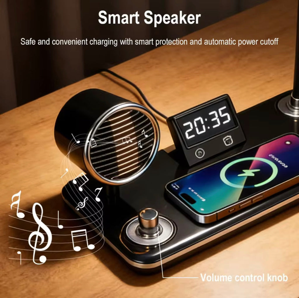 4 In 1 Smart LED Table Lamp, Wireless Lamp With Charging Pad, Adjustable LED Lamp With Bluetooth Speaker And Clock