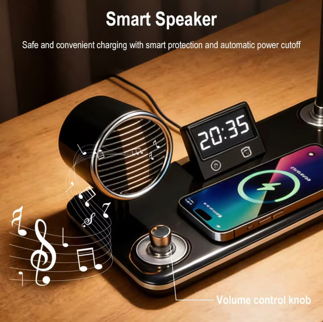 4 In 1 Smart LED Table Lamp, Wireless Lamp With Charging Pad, Adjustable LED Lamp With Bluetooth Speaker And Clock