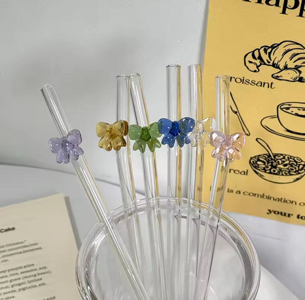 Set of 4 Cocktail Glass Straw, Heat Resistant Butterfly Straw, High Borosilicate Glass Straws Set