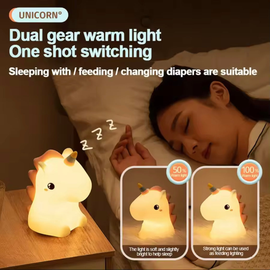 Unicorn Silicone LED Night Lamp, Rechargeable Cartoon Decor Lamp, Kids Bedroom Cute Night Lamp