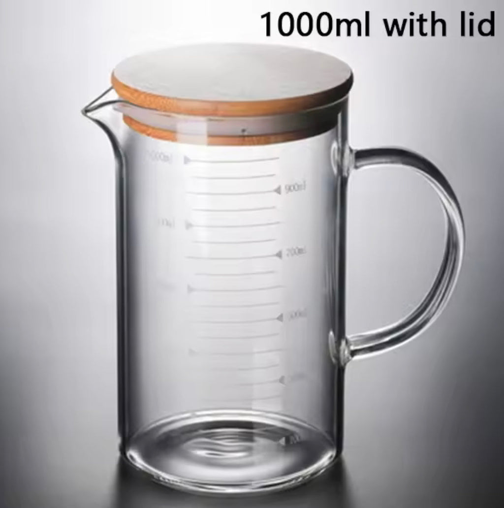 Glass Measuring Cup With Lid, Heat Resistant Measuring Cup With Handle, Laboratory Beaker Measuring Mug