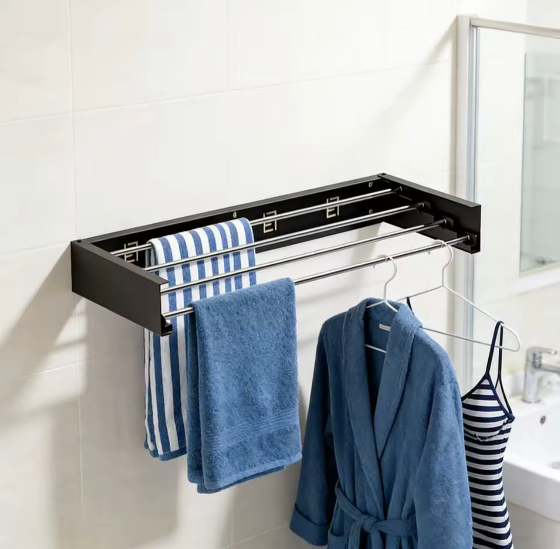 Wall Mounted Foldable Clothes Rack, Clothes Drying Hanger, Heavy Duty Clothesline Pole Hanger, Foldable Towel Holder, Wardrobe Organizer