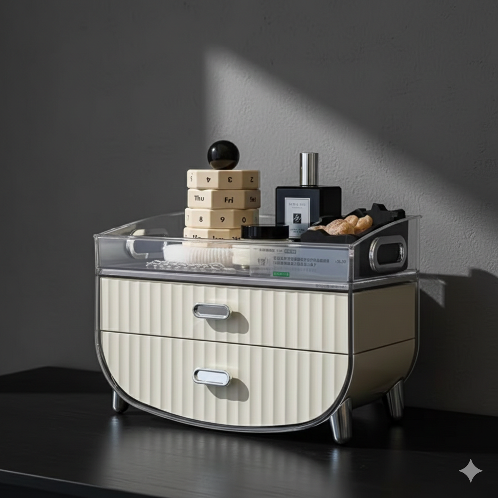 Drawer Type Cosmetics Storage Box, Transparent Dust Proof Cosmetic Organizer, Stackable Cosmetic Storage Box