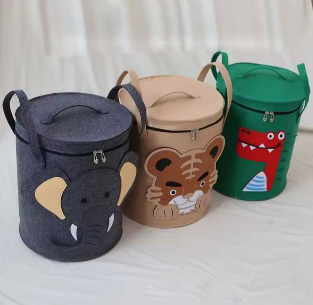 Cartoon Design Kids Toy Storage Basket, Large Capacity Foldable Toy Organizer Bin, Childrens Laundry Basket