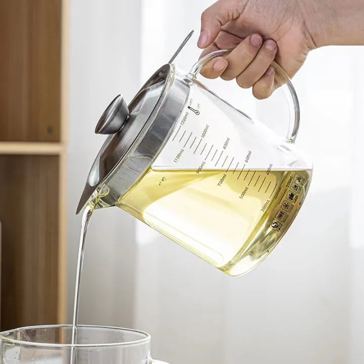 1200ml High Borosilicate Glass Oil Filtering Pot, Large Capacity Oil Storage Tank, Oil Separator Glass Pot
