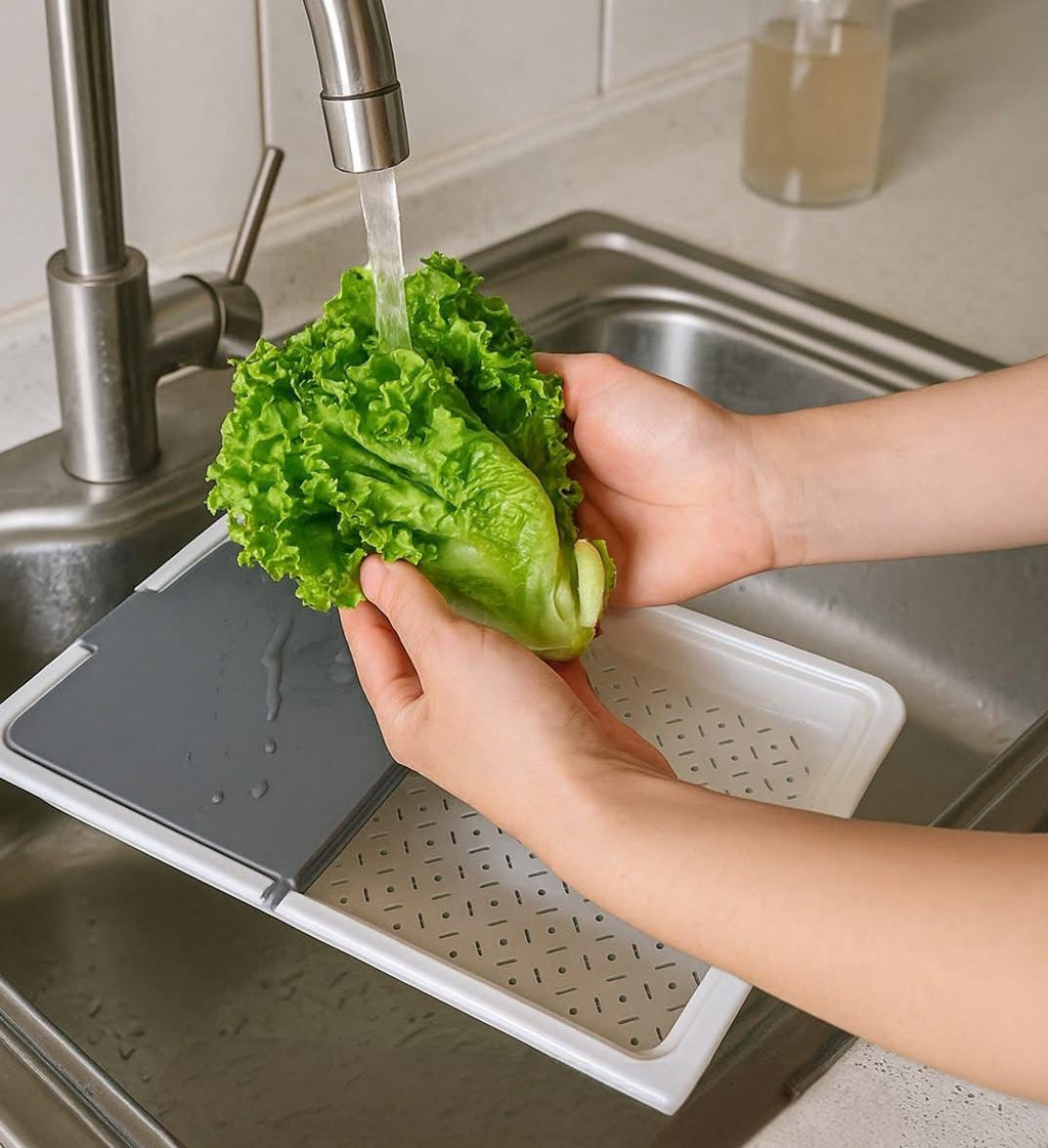 Foldable Cutting Board With Strainer, 2 in 1 Multipurpose Cutting Board, Vegetable Chopping Board With Drain Basket
