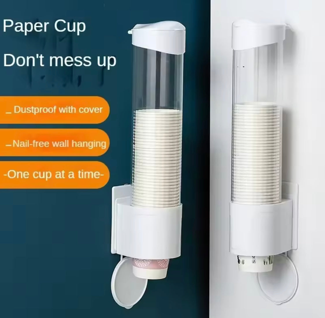 Wall Mounted Automatic Cup Storage Container, Disposable Paper Cup Holder, Plastic Cup Paper Dust Storage Rack