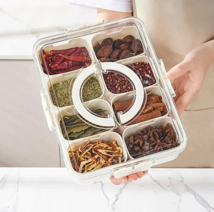 Portable Spice Box Food Container, 8 Compartments Divided Serving Tray With Lid, Luxury Spice Storage Box