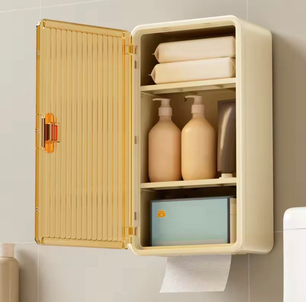 Wall Mounted Toiletries Storage Rack, Waterproof Bathroom Shelf With Tissue Holder, Wall Mounted Bathroom Toiletries Organizer