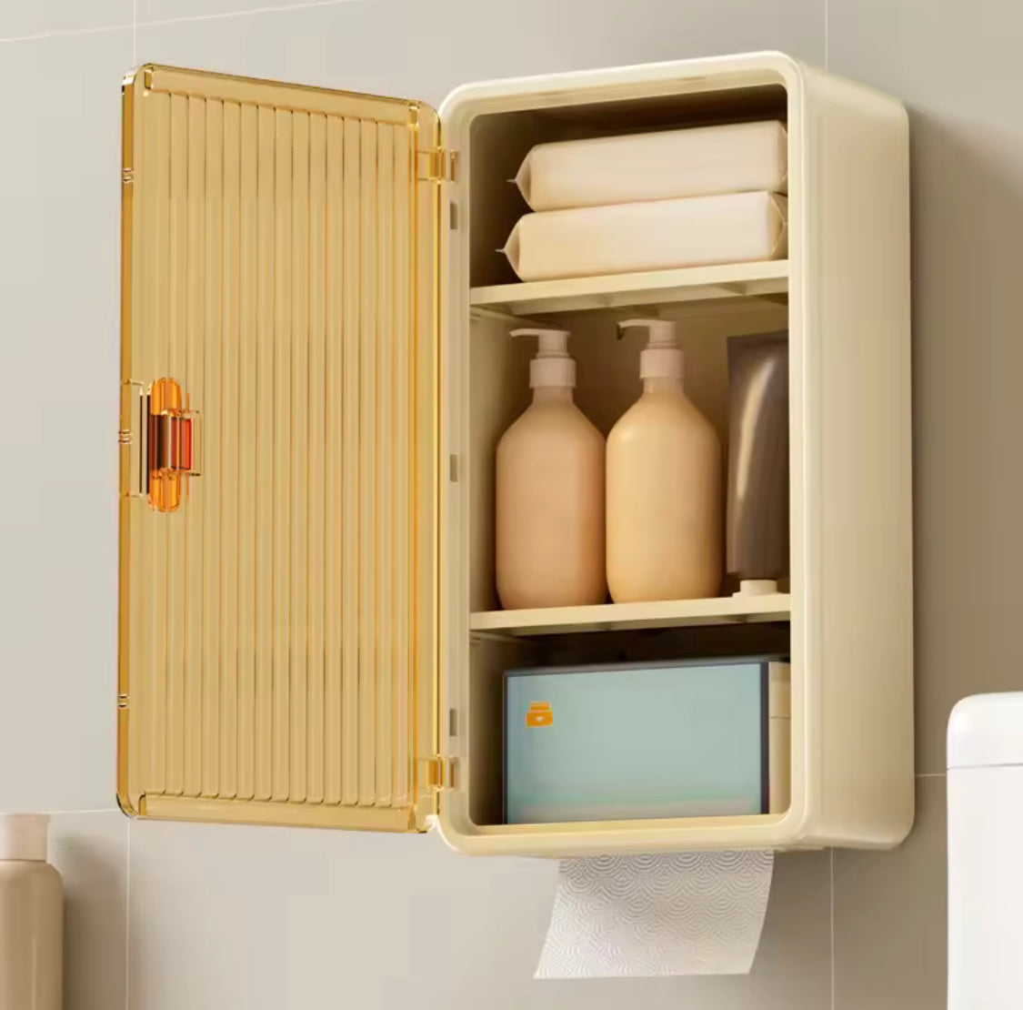Wall Mounted Toiletries Storage Rack, Waterproof Bathroom Shelf With Tissue Holder, Wall Mounted Bathroom Toiletries Organizer