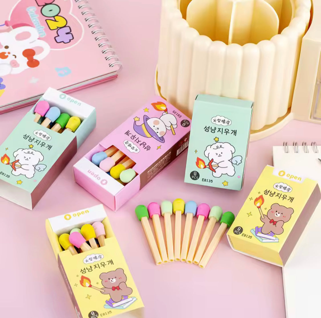 Matchstick Creative Eraser Set, Kids Pencil Eraser Set, Matchbox Style Eraser Set, School Kids Eraser Set