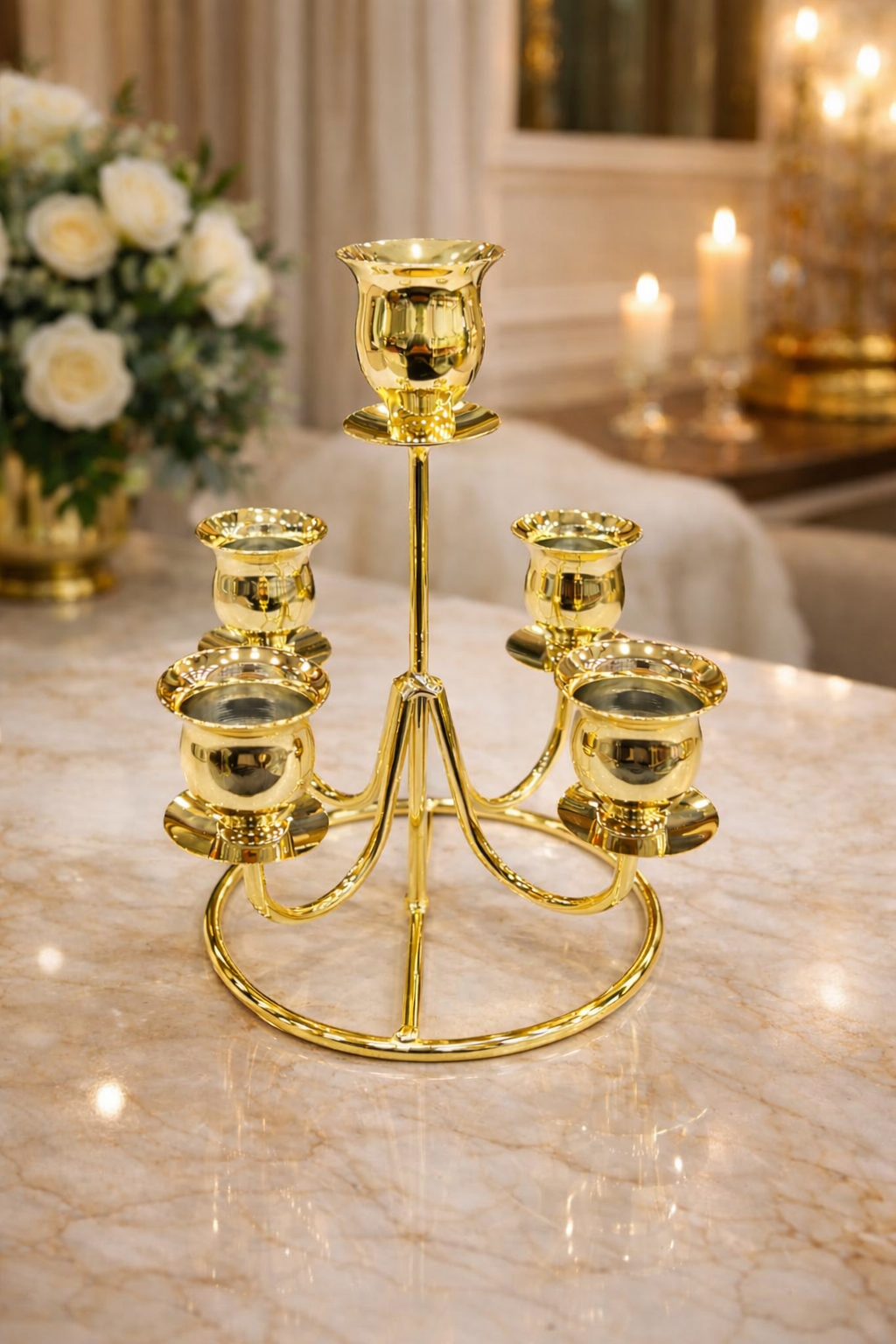 Metal Golden Candle Stand, Luxury Style Dinner Candle Stand, Tableware Candle Stand