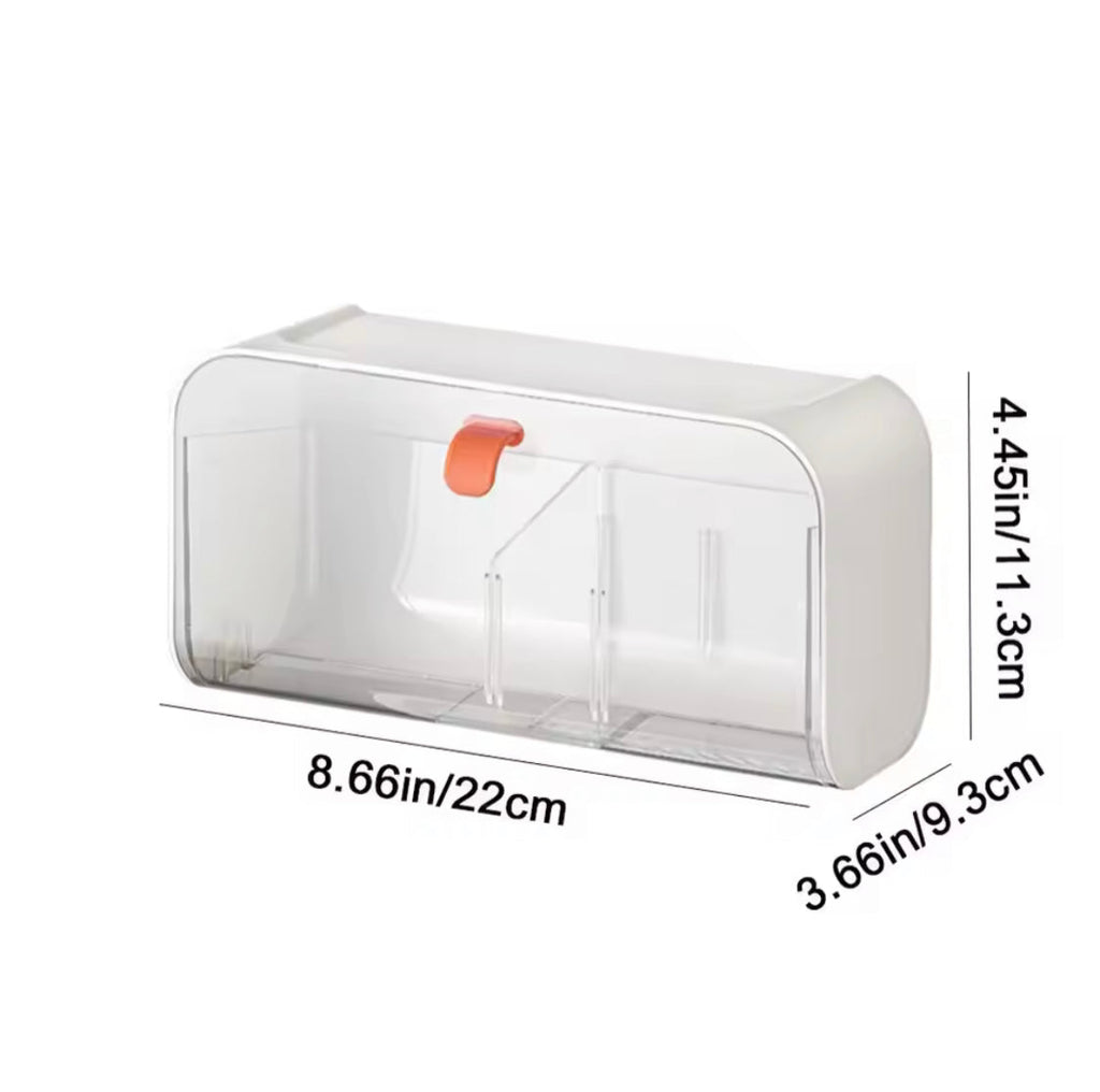 Wall Mounted Organizer With Adjustable Dividers, Dustproof Bathroom Organizer, Adhesive Cosmetic Storage Box, Undergarment Organizer Mini Cabinet