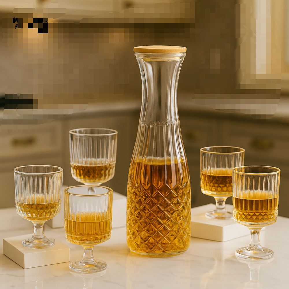 Diamond Cut 6pcs Glass Set With Jug, Crystal Design Beverage Serving Set, 6pcs Premium Glass Set With Jug