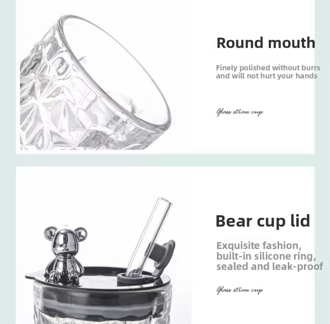 Luxury Bear Cap Transparent Glass Water Cup, Women Coffee Cup With Lid And Straw, European Style Vintage Milk Cup