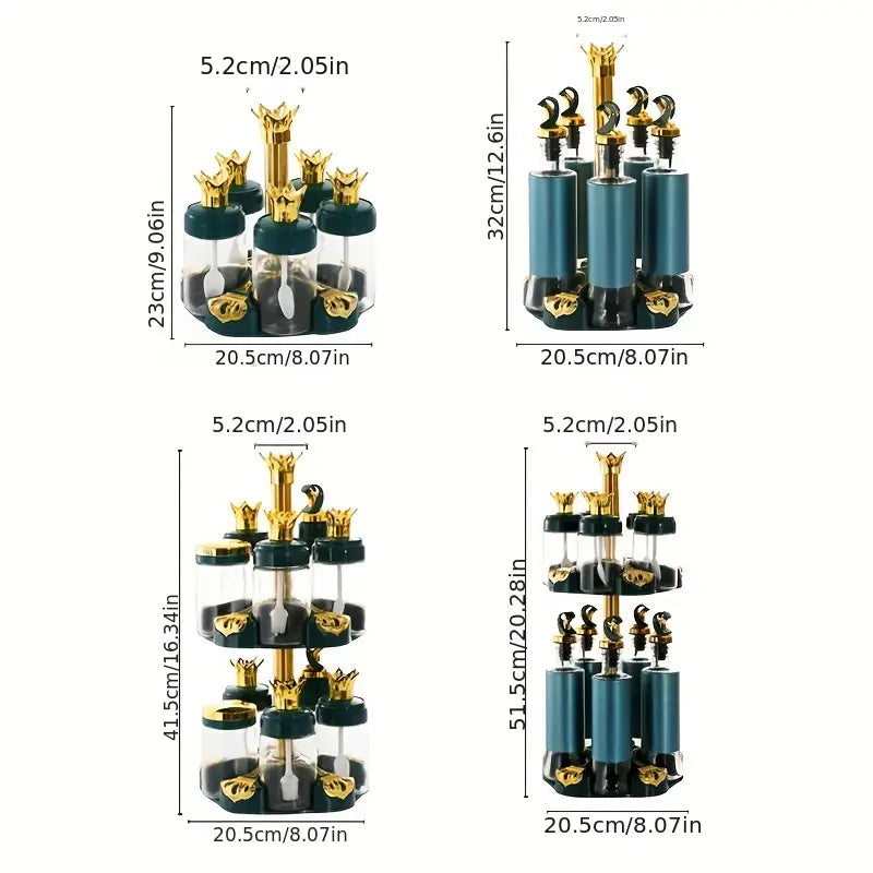 Luxury Spice Organizer Stand, Rotating Oil And Spice Dispenser Set, Premium Oil And Spice Storage Set, All In One Spice And Oil Station