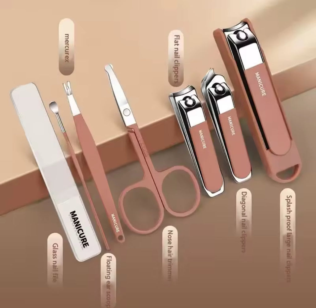7pcs Anti Splash Nail Clipper, Professional Manicure And Pedicure Kit, Nail Clippers Protection Tool, Nail Care Grooming Kit