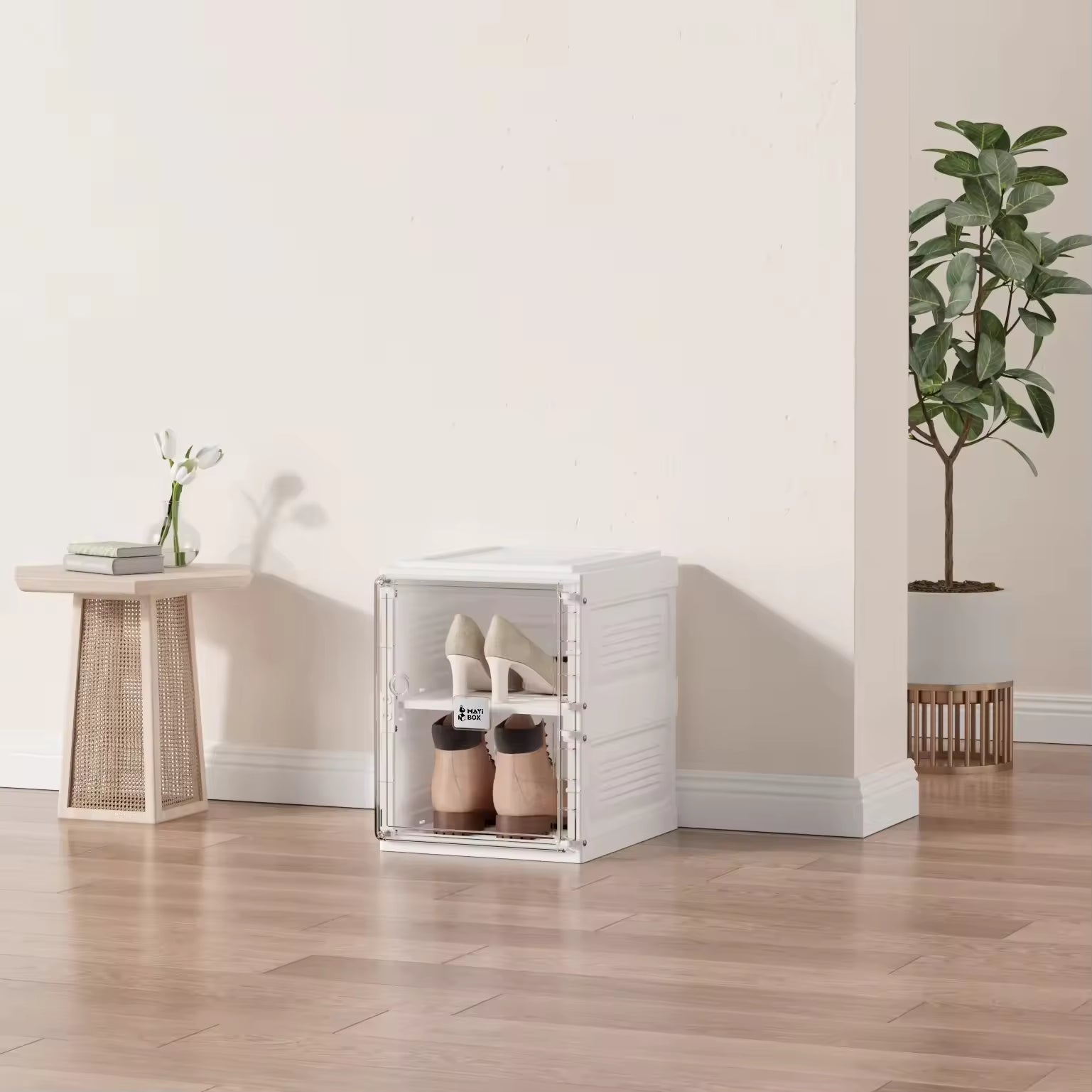 2 Layer Foldable Shoe Cabinet, Transparent Foldable Shoe Rack, Portable Shoe Cabinet With Door, Plastic Corner Shoe Rack