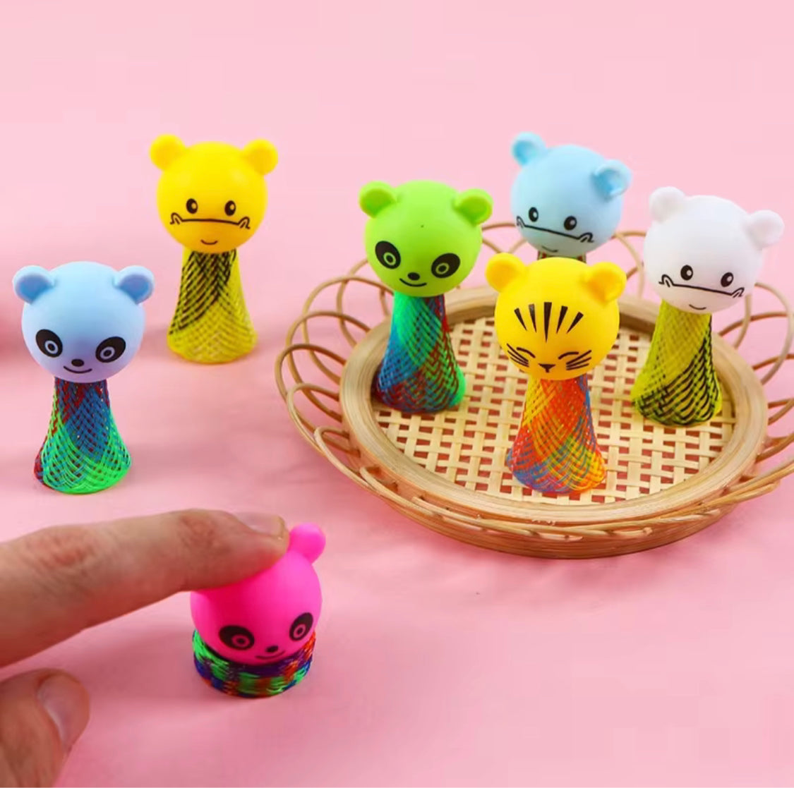 5pcs Kids Spring Bouncing Launcher Toy, Cute Jumping Doll Spring Toy, Creative Cartoon Jumping Spring Toy