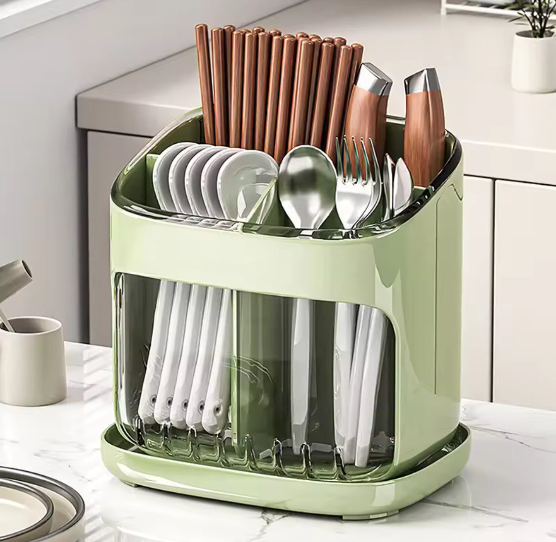 Chopstick Holder With Drainage Tray, Kitchen Utensil Holder With Water Drain Tray, Spoon Fork Chopsticks Storage Rack, Countertop Spoon  Drainage Shelf
