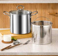 3.5L Deep Fryer Pot With Glass Lid, Stainless Steel Frying Pot With Mesh Steamer Basket, Kitchen Tools