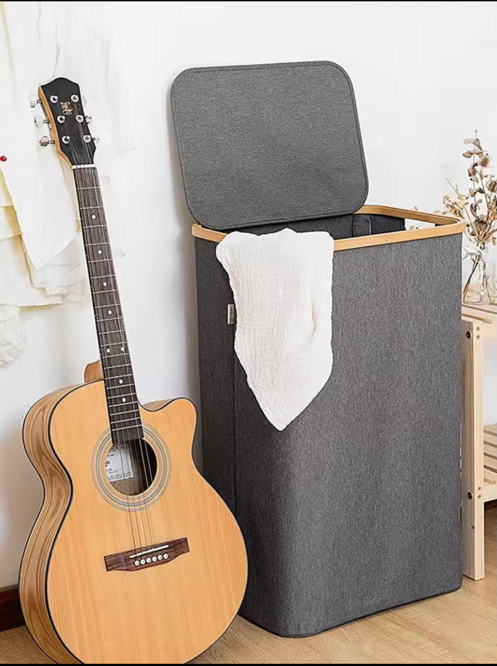 Foldable Laundry Basket With Lid, Bamboo Laundry Basket With Inner Bag, Bedroom Storage Box, Bathroom Dirty Clothes Basket