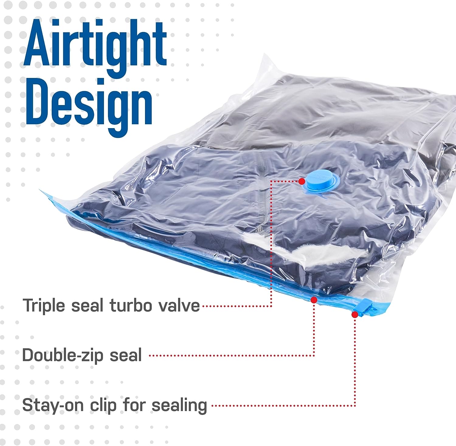 Set Of 5 Vacuum Storage Bags, Pillows Bedding Closet Home Organizer, Space Saver Vacuum Storage Bags, Vacuum Sealing Bag With Double Zip, Vacuum Sealer Bags for Comforters, Blankets, Bedding, Clothing