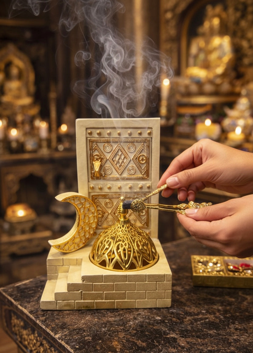 Ramadan LED Lanterns With Bakhoor Dan, Ramadan Bakhoor Burner, Luminous Crescent Oud Burner