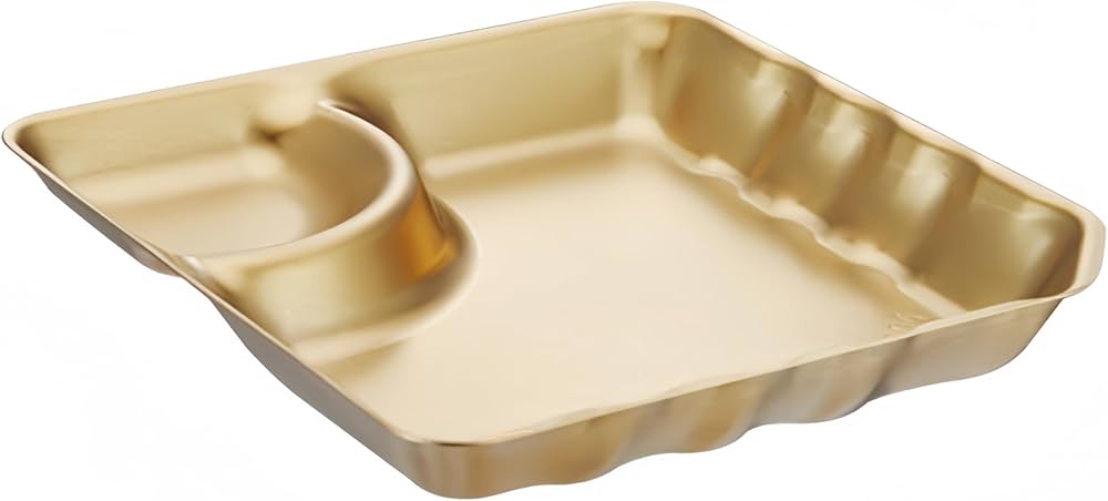 Stainless Steel Dumpling Plate With Dipping Saucer, Two Compartment Serving Platters, , Kitchen Gadgets