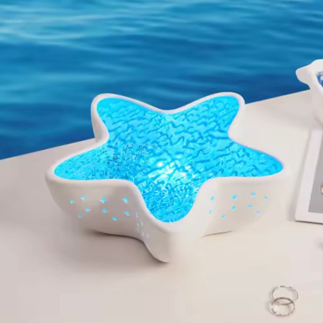 Starfish LED Projector Lamp, Ocean Wave Table Lamp, Marine Rotating Star Night Lamp