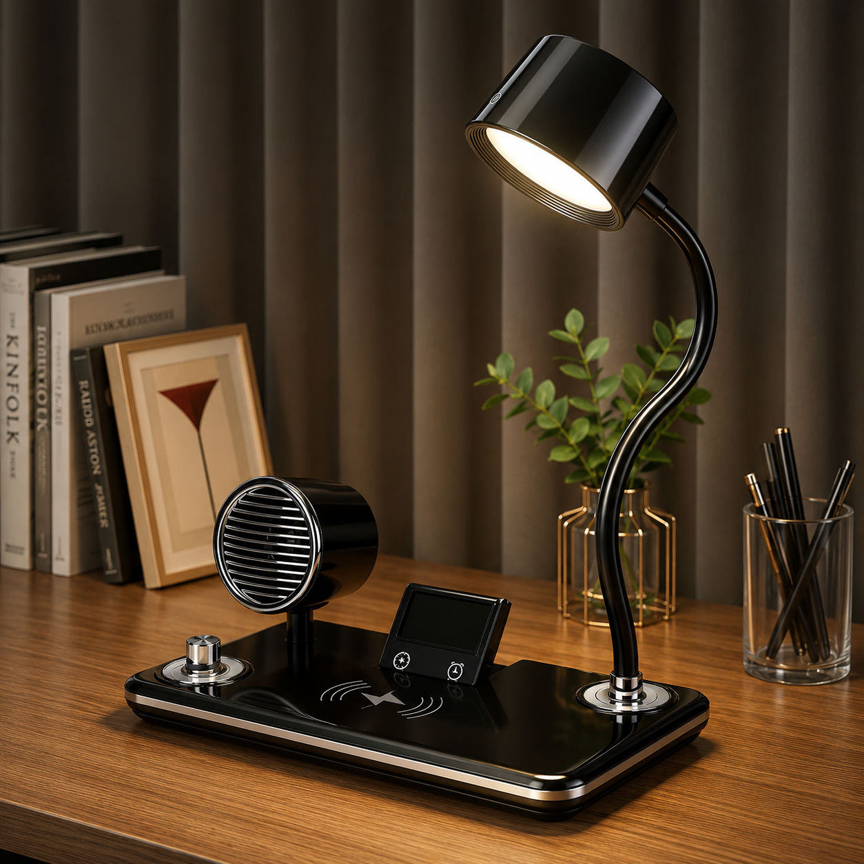 4 In 1 Smart LED Table Lamp, Wireless Lamp With Charging Pad, Adjustable LED Lamp With Bluetooth Speaker And Clock